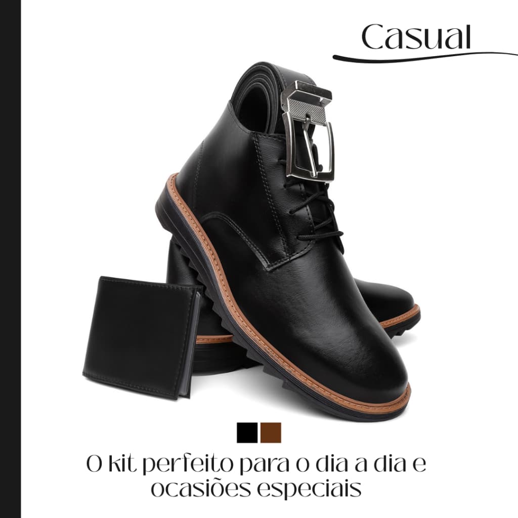 Kit Sapato Masculino Casual Elegante + Cinto + Carteira – Estilo, Economia e Conforto