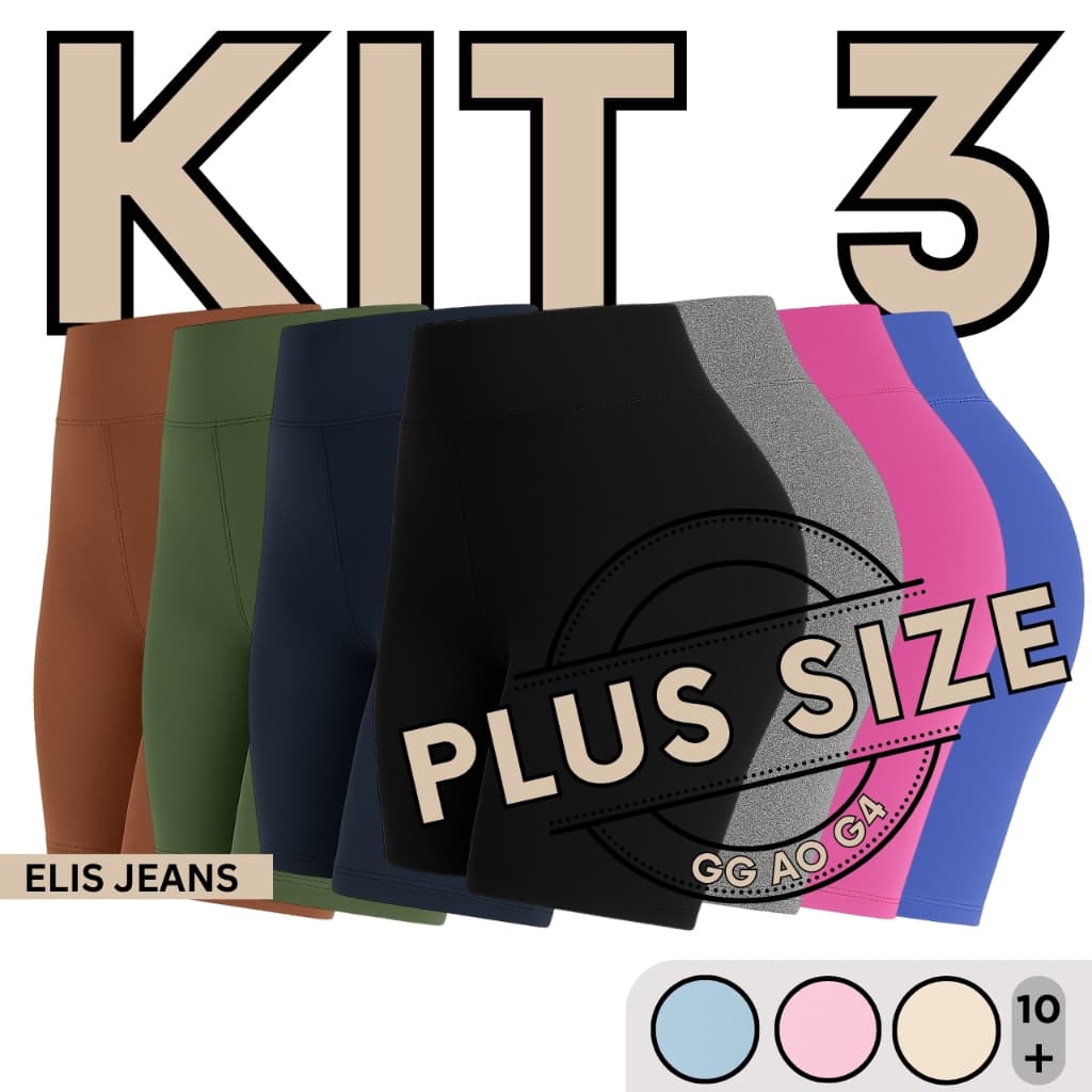 Kit 3 Shorts Feminino Plus SizeFitness Meia Coxa Short Cintura Alta Bermuda Legging Zero Transparência