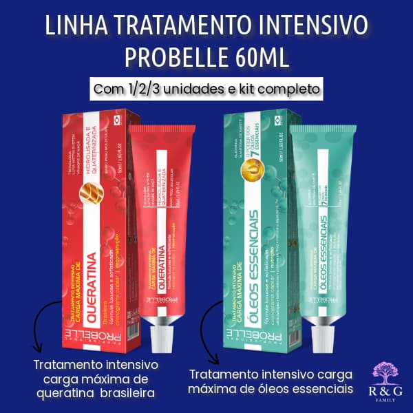 LINHA TRATAMENTO INTENSIVO CARGA MÁXIMA PROBELLE 60 ML (QUERATINA E ÓLEO ESSENCIAL)