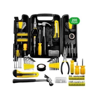 Kit de Ferramentas 200 Peças com Maleta Uso Profissional e Doméstico Preta