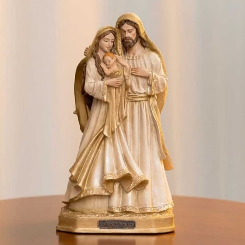 Imagem Sagrada Família Resina Barroca Dourada Pequena Para Casamento 20 cm