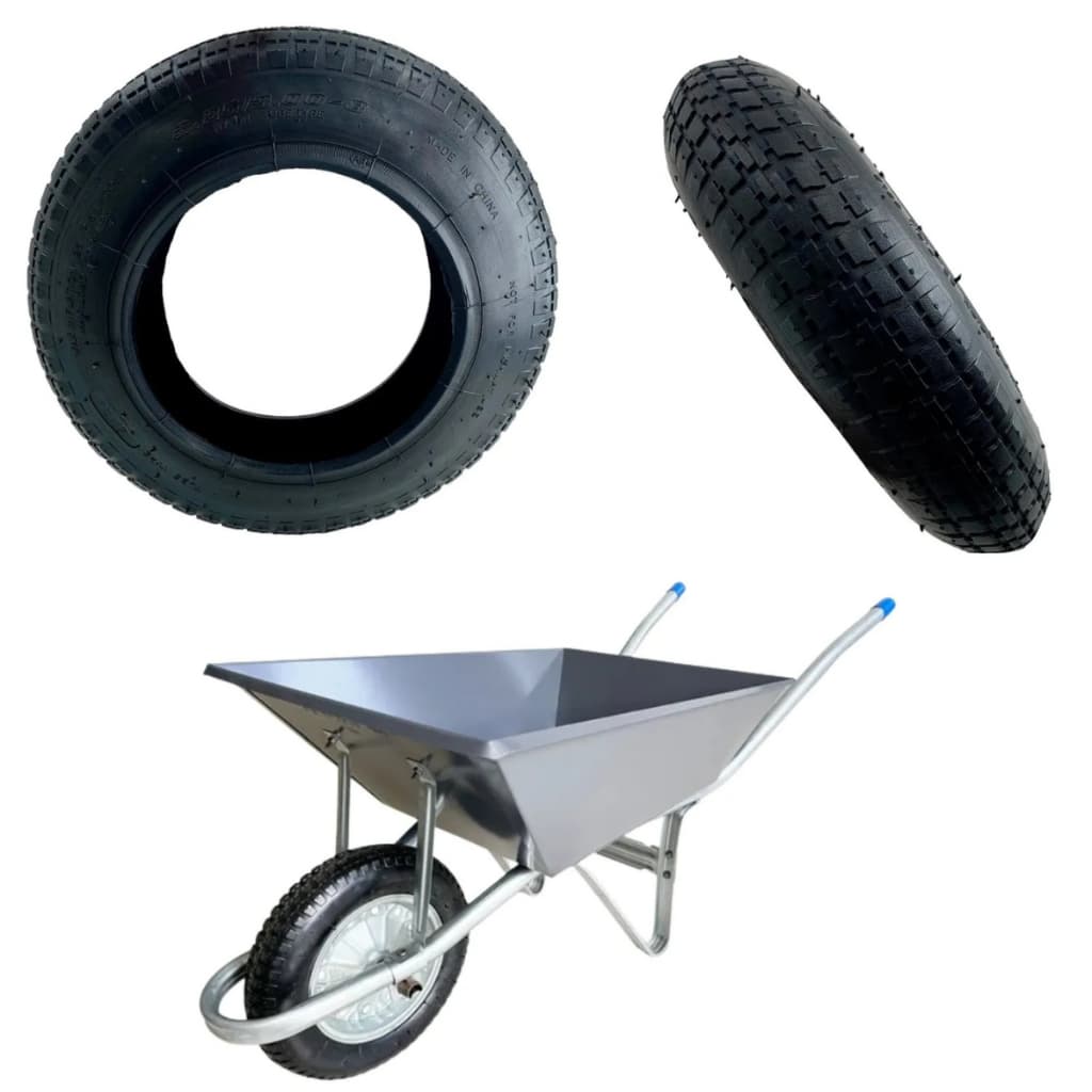 Kit Pneu E Câmara De Ar 3.25-8 Carrinho De Mão Reforçado Cor Preto