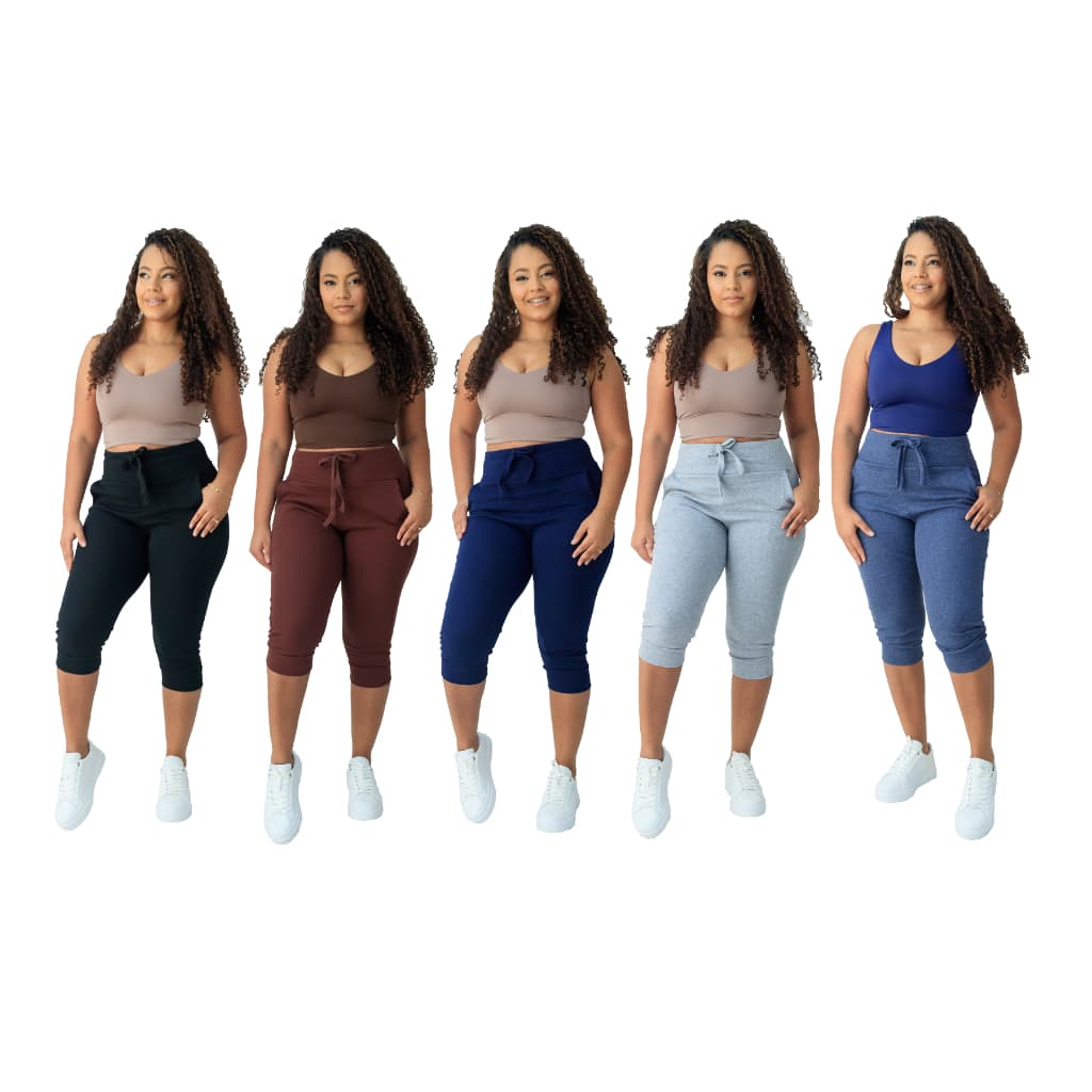 kit 5 calças corsario feminina calça capri cintura alta com elastano