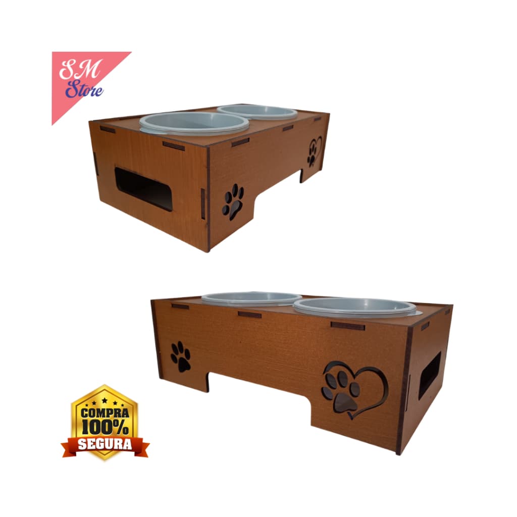 Comedouro Elevado para Cachorro ou Gato em Madeira MDF – Com Tigelas e Design Personalizado