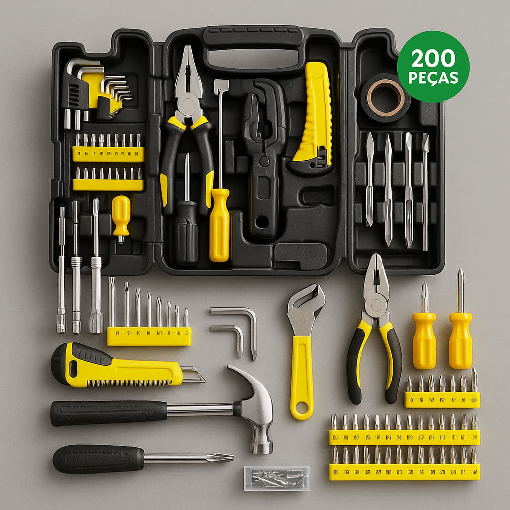 Kit Ferramenta Completo Maleta 200 Pçs Ferramentas Profissionais Oficina Uso Domestico Dias dos Pais