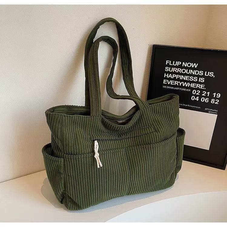 Bolsa transversal de veludo cotelê, grande capacidade, vários bolsos, leve, fecho de zíper(2205)