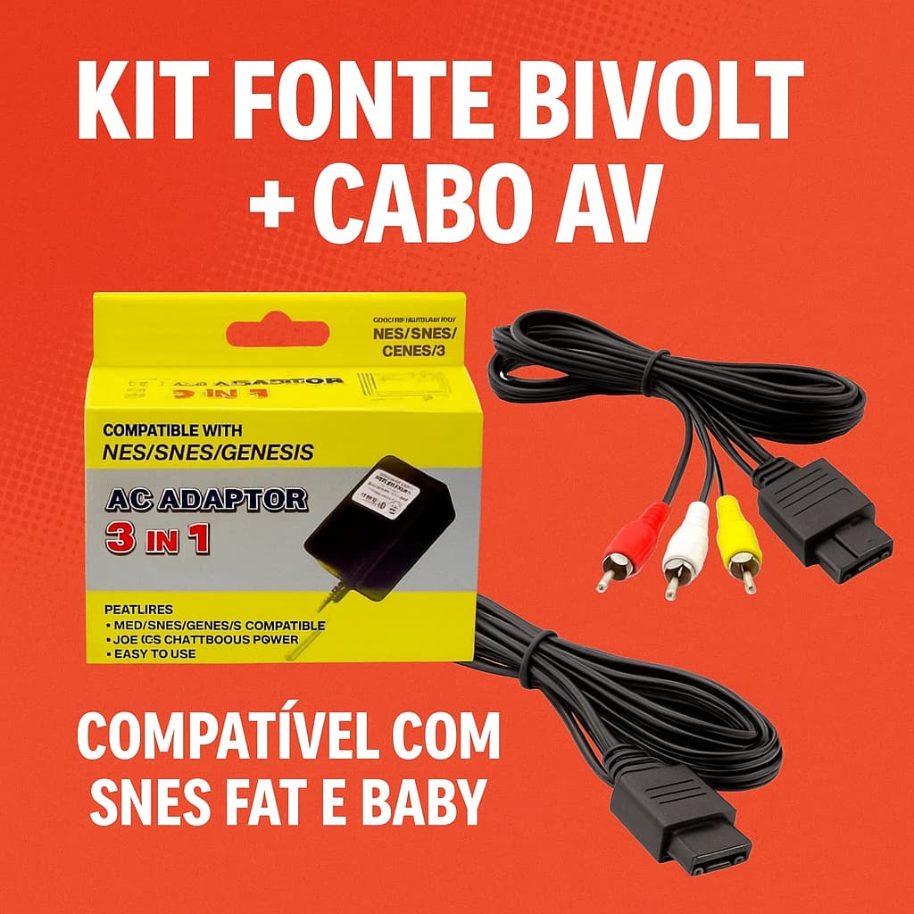 Kit Fonte Compatível Super Nintendo  + Cabo Av Áudio Vídeo