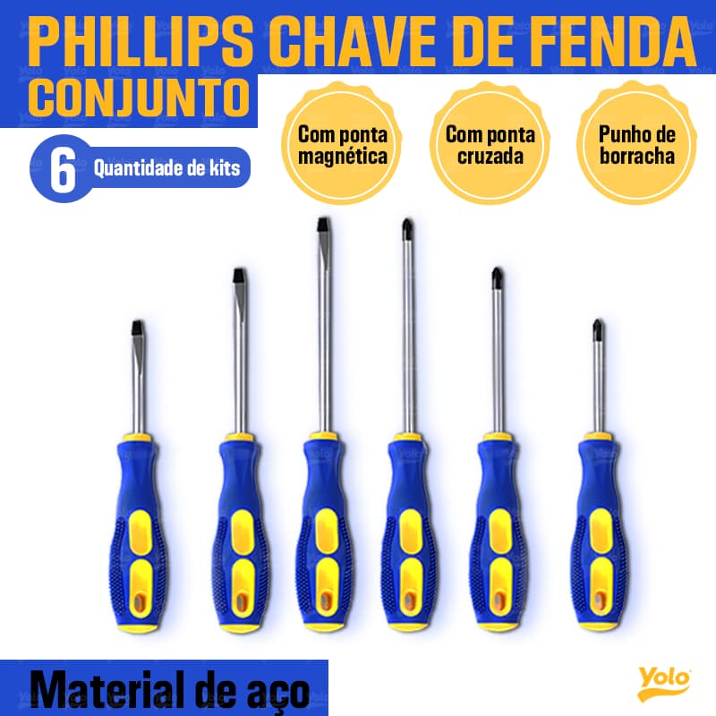 Jogo De Chaves De Fenda E Philips antiestático Com 6 Peças- Cabo emborrachado e pontas imantadas