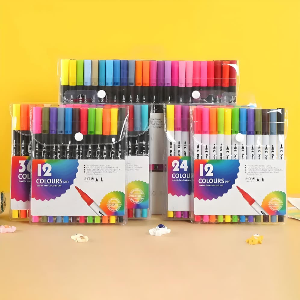 Kit 12/24/36/48/60 Canetas 2 em 1 Brush e Ponta Fina p/ Lettering, Desenho e Colorir Dual Pen