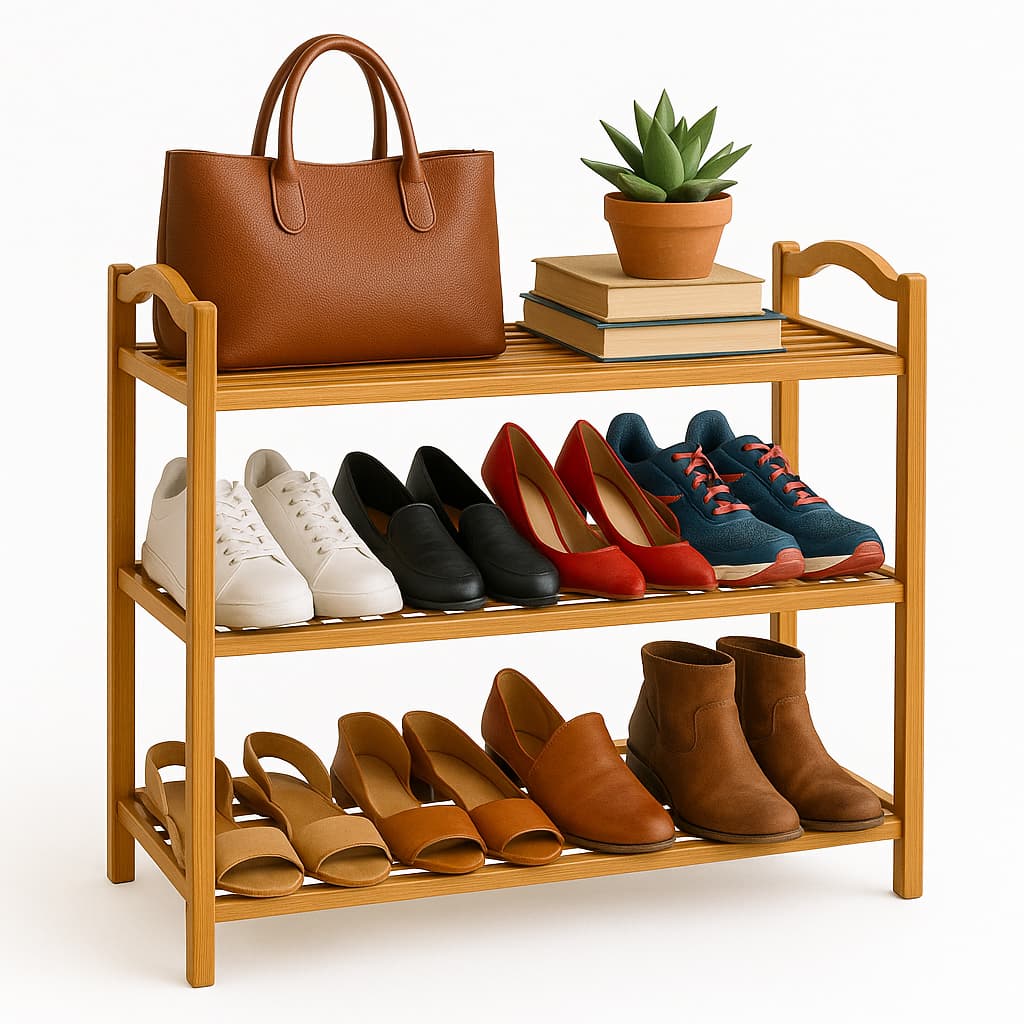 Sapateira Organizadora de Bambu Estilo Madeira de Sapatos 3 Andares