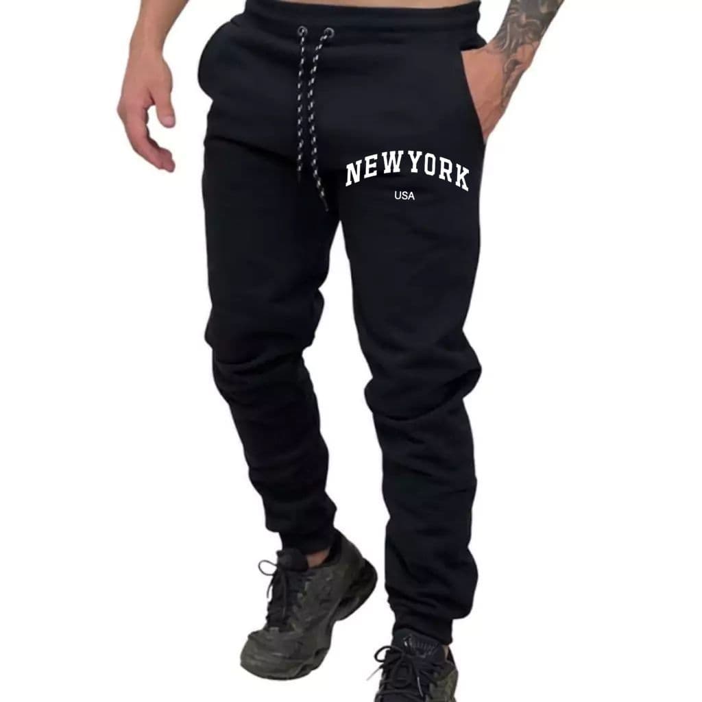 Calça de moletom NEW YORK com bolso lateral e cordão 100% algodão super confortável e estilosa