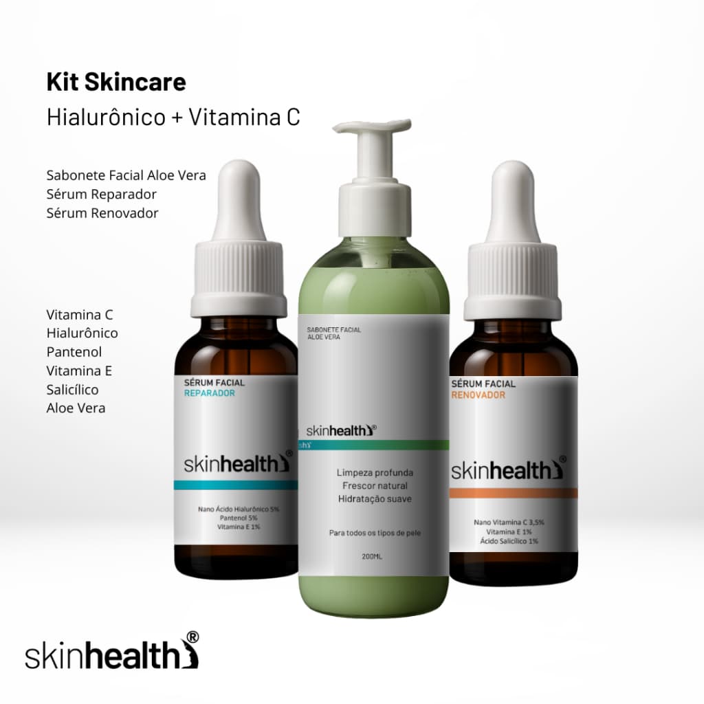 Kit Skincare - Vitamina C + Hialurônico + Sabonete Aloe Vera Skinhealth