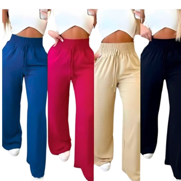 Calça Pantalona Feminina Cintura Alta Tecido DUNA