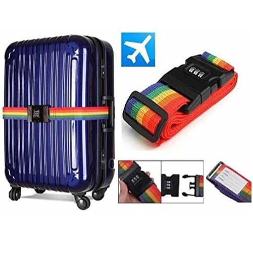 Kit Cinto de Mala Cadeado Etiqueta de Identificação Conjunto Trava 3em1 Segurança Viagem
