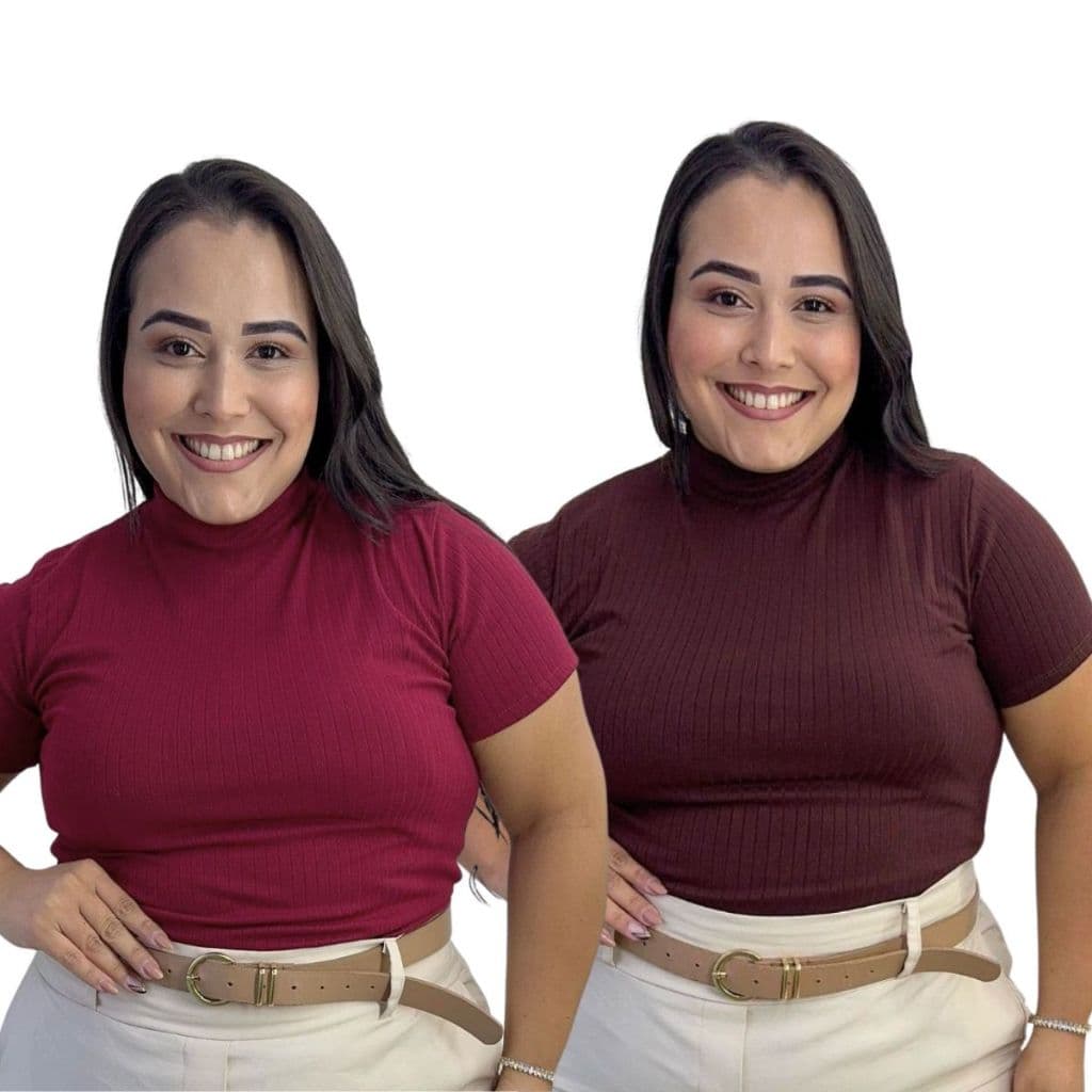 Kit 2 Blusas Canelada Feminina  Plus Size Tamanho Grande G1 G2 G3 Gola Alta Manga Curta Promoçao