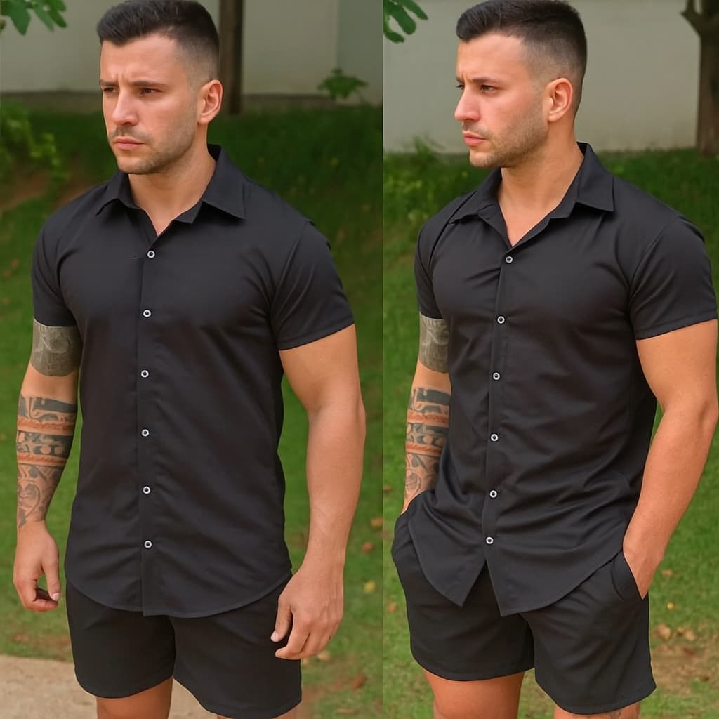 Conjunto Moda Praia Liso Masculino Tactel Com Elastano Short e Camisão
