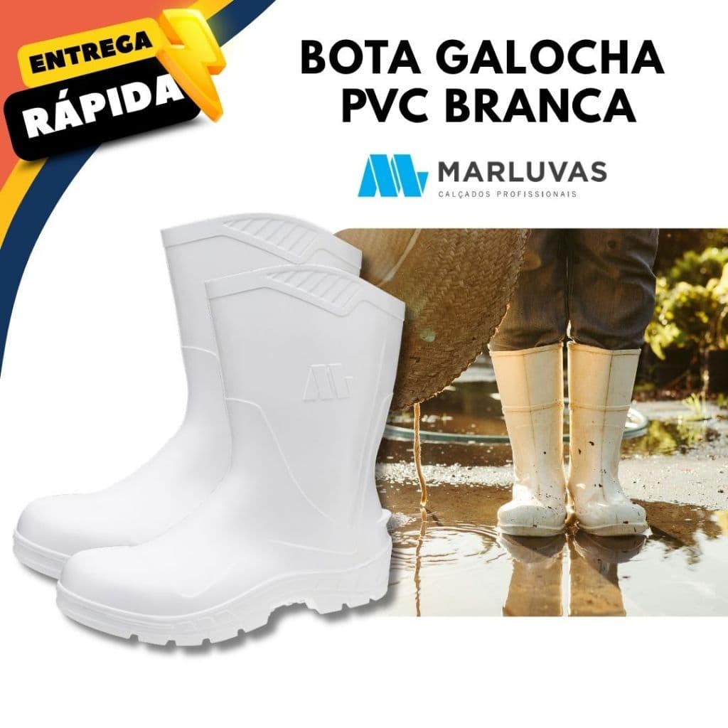 Marluvas Bota Galocha Branca Cano Medio Limpeza Multiuso Lava Rapido Pet Shop Impermeavel Resistente