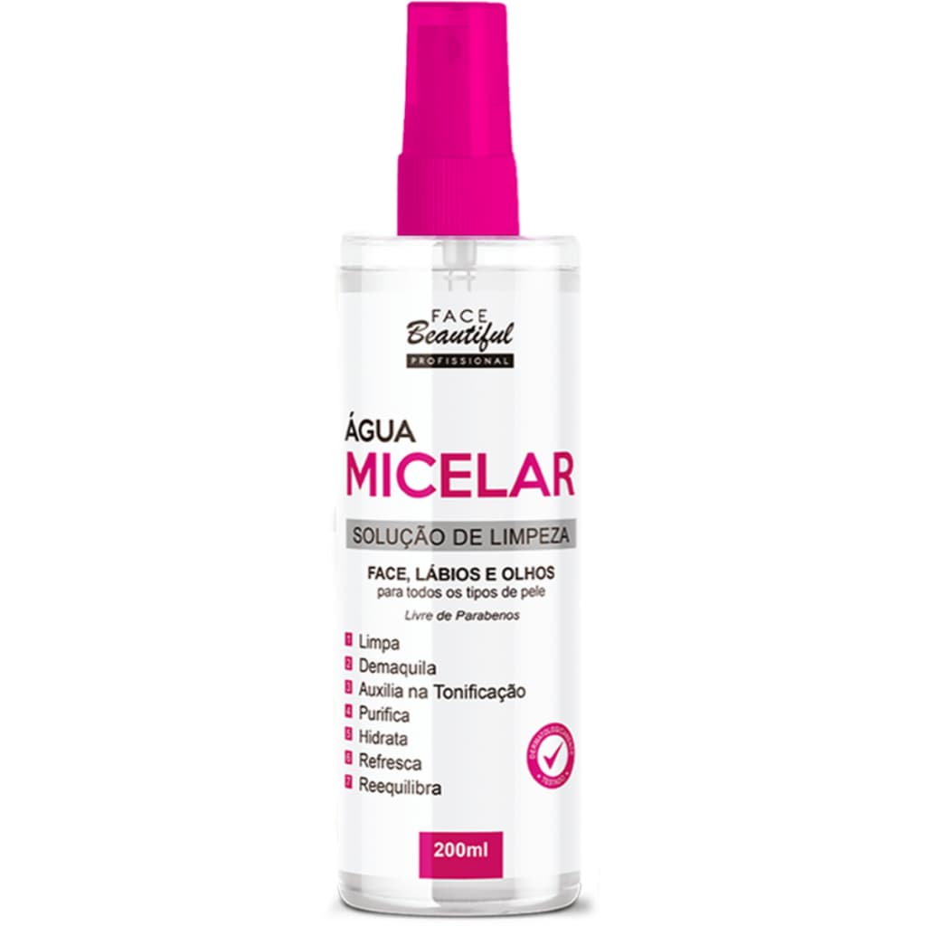 Demaquilante Água Micelar 200ml Solução de  Limpeza Facial Face Beautiful