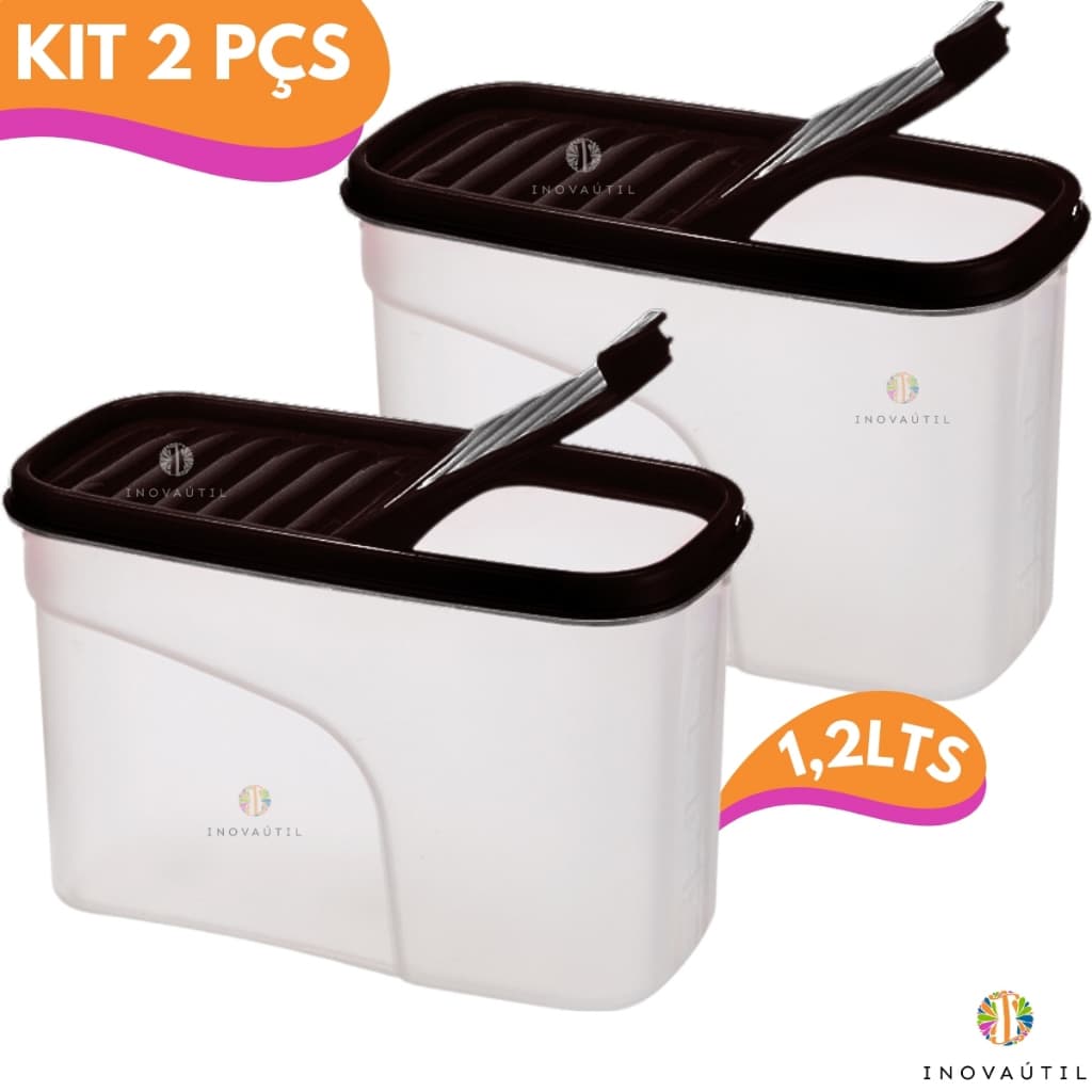 Porta Mantimento 2 Pote Multiuso Cereais Sabão em Pó 1,2L Kit de Potes Para Armazenar Alimento Ração