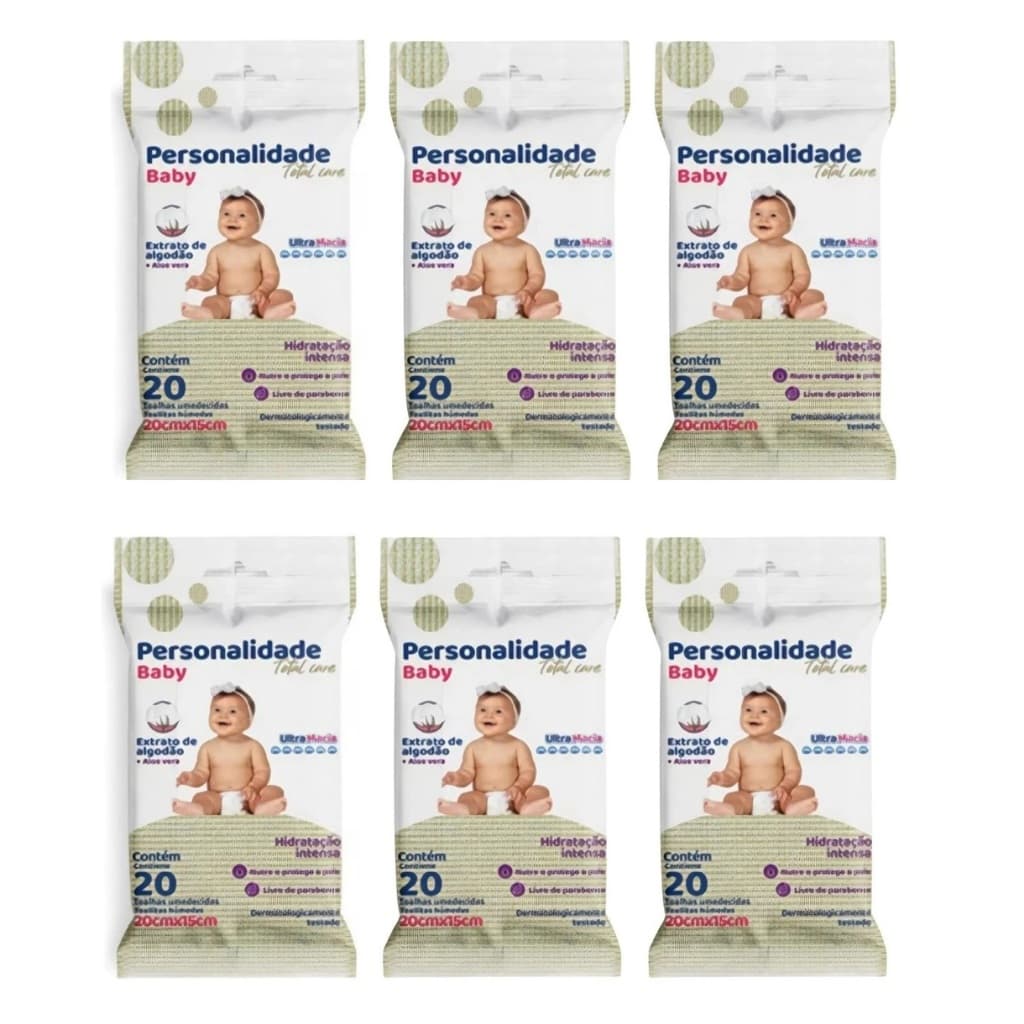 Kit 6 Pcts Toalha Umedecida Personalidade Pocket 20 Un