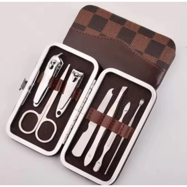 Kit Cortador De Unha Manicure pedicure Portátil Estojo Pinça Tesoura espatula - 7 Peças