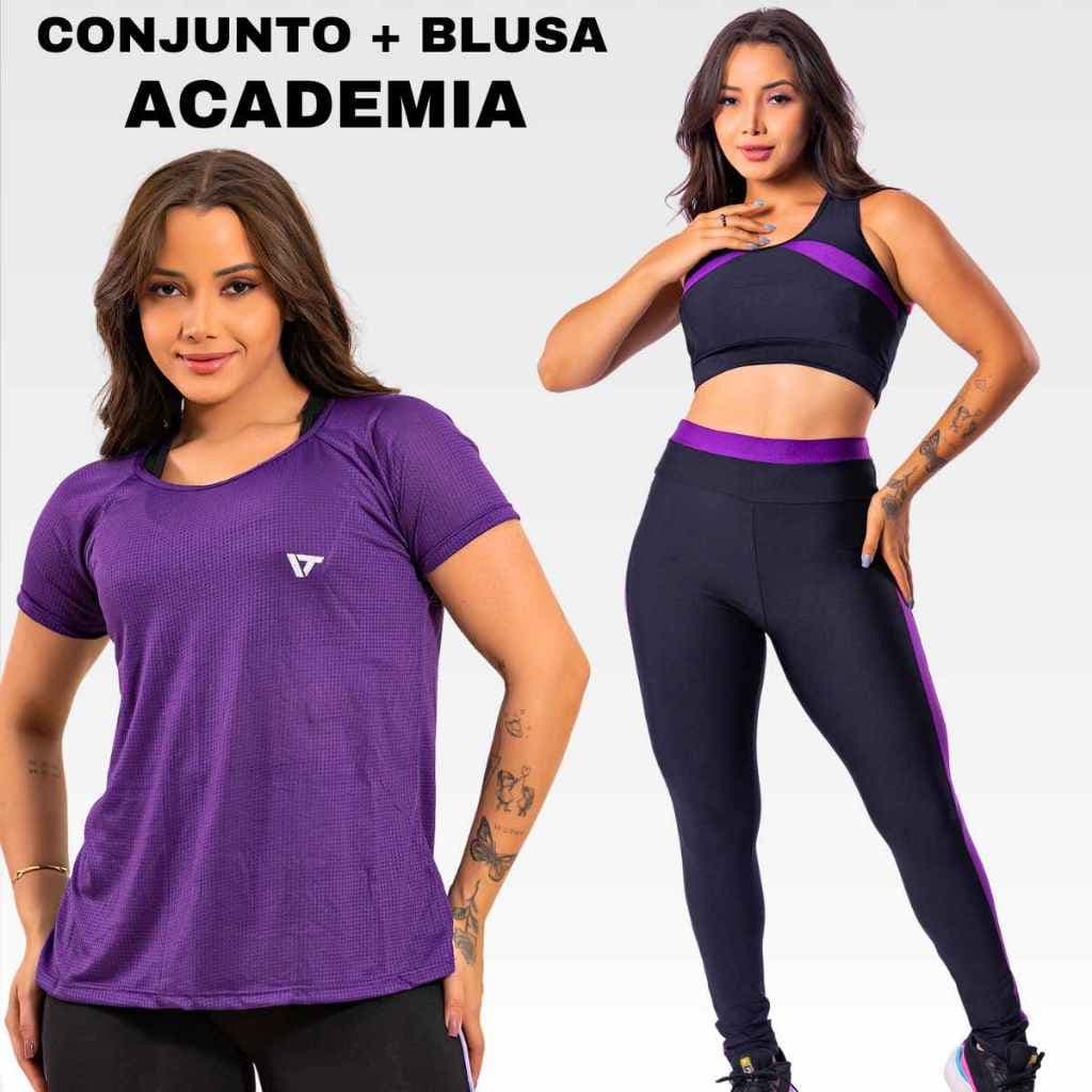 Kit Conjunto Fitness Feminino Roupa Academia Legging + Camiseta Blusa Feminina Dry fit