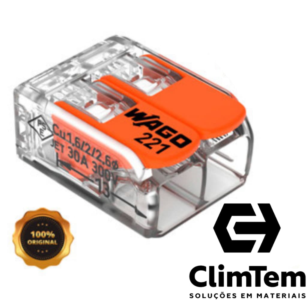 Kit 3, 5, 8, 10, 12, 15, 20 peças conector Wago 221-412 emenda 2 polos 4mm² conexão automática
