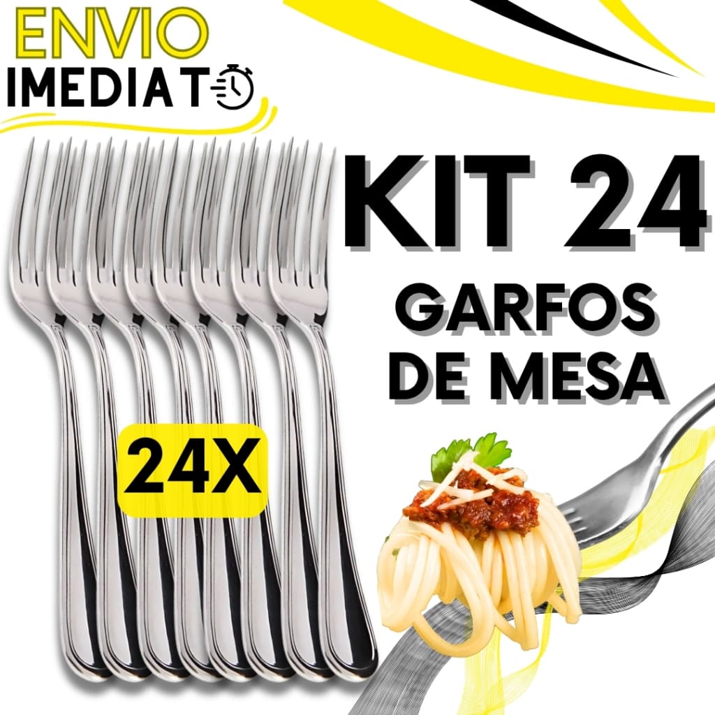 KIT Jogo 24 Garfo de Mesa Aço Inox Talher Luxo PREMIUM Polido Super Resistente Para Casa Cozinha Restaurante Buffet