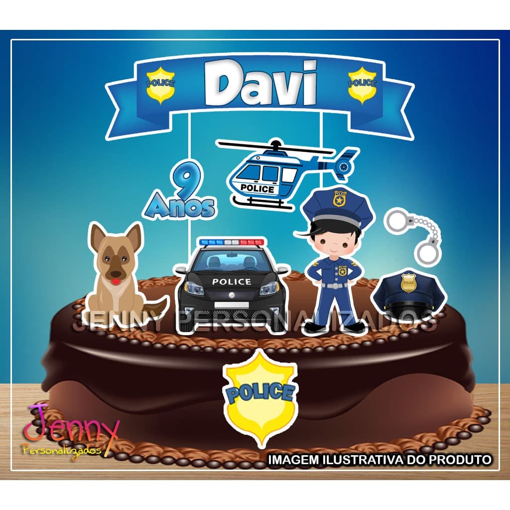 Topo Topper de Bolo Personalizado Policial