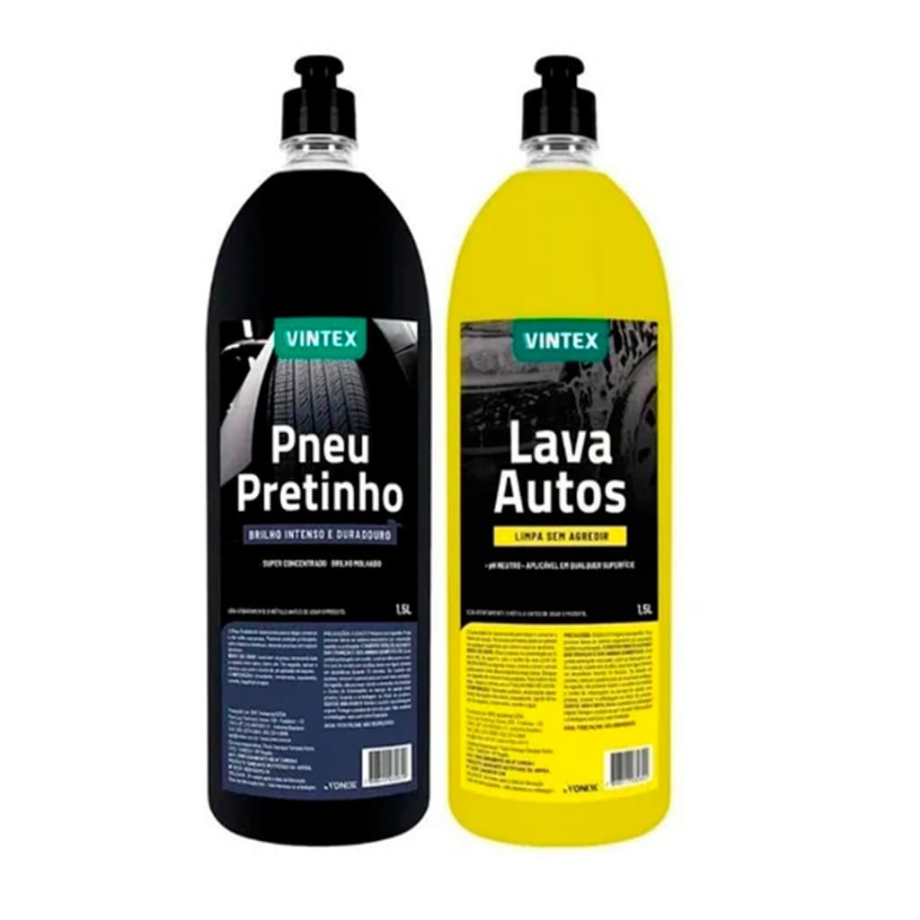 Kit Shampoo Automotivo Lava Autos 1,5L Vintex + Abrilhantador de Pneus Pneu Pretinho 1,5L Vintex