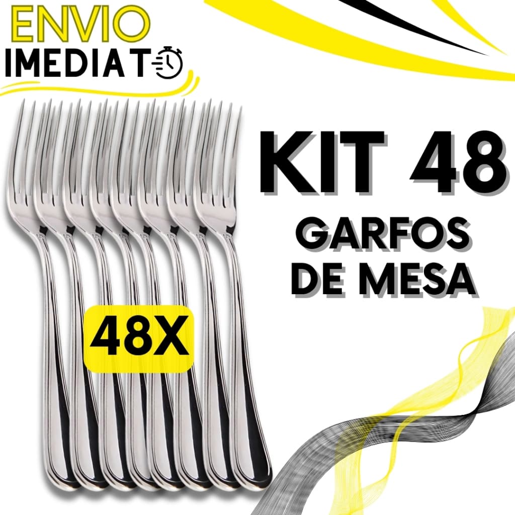KIT Jogo 48 Garfo de Mesa Aço Inox Talher Luxo PREMIUM Polido Super Resistente Para Casa Cozinha Restaurante Buffet