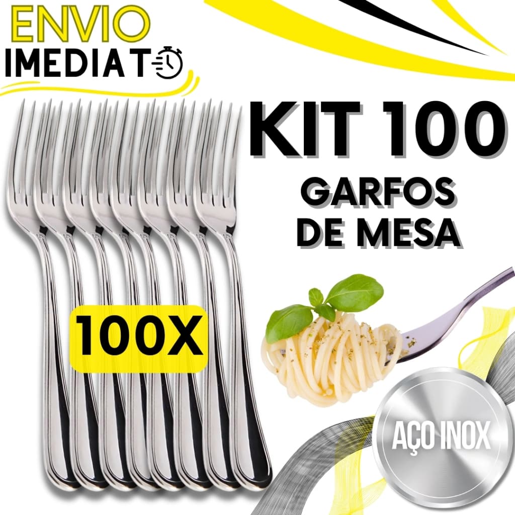 KIT Jogo 100 Garfo de Mesa Aço Inox Talher Luxo PREMIUM Polido Super Resistente Para Casa Cozinha Restaurante Buffet