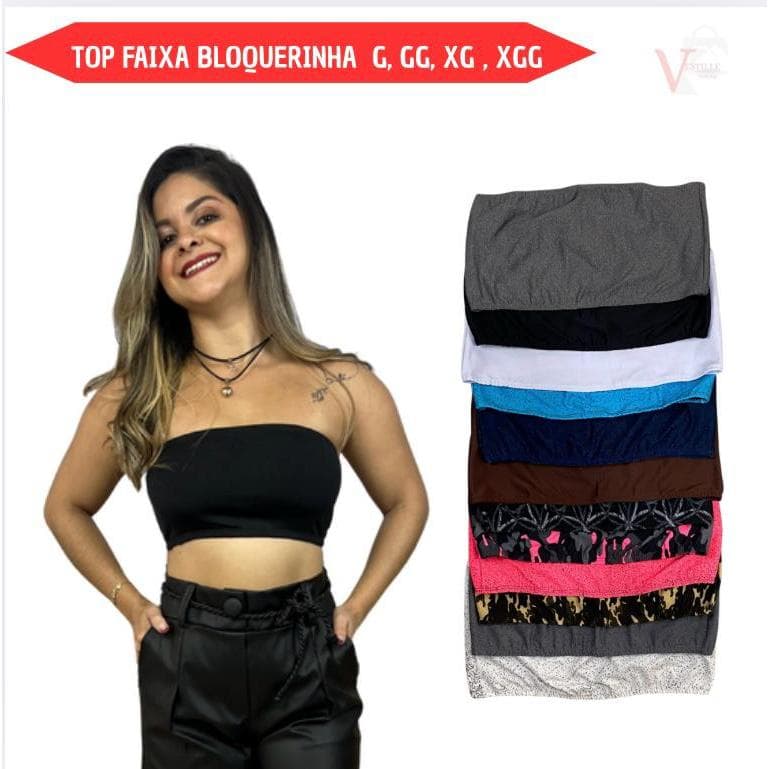 Cropped top faixa sem alça suplex grosso slim plus size sem bojo  G   GG   XG E XGG