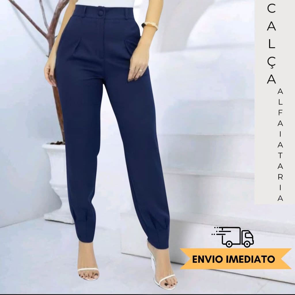 calça de alfaiataria, modelo cenoura, moda feminina, calça com prega, visual elegante, calça cintura alta.