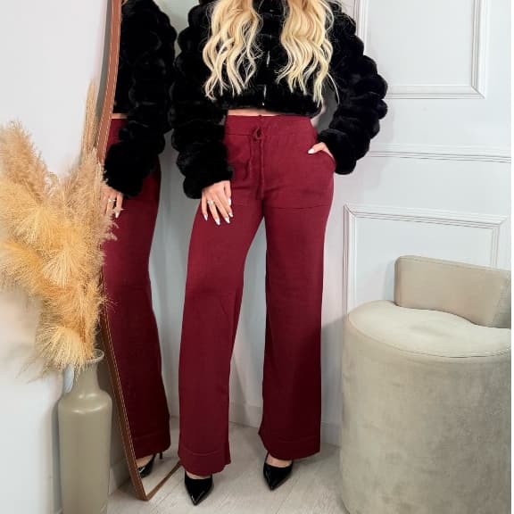 Calça Feminina Pantalona Tricot Modal com Bolso e Barra Larga | Conforto Inverno Veste 36 ao 42