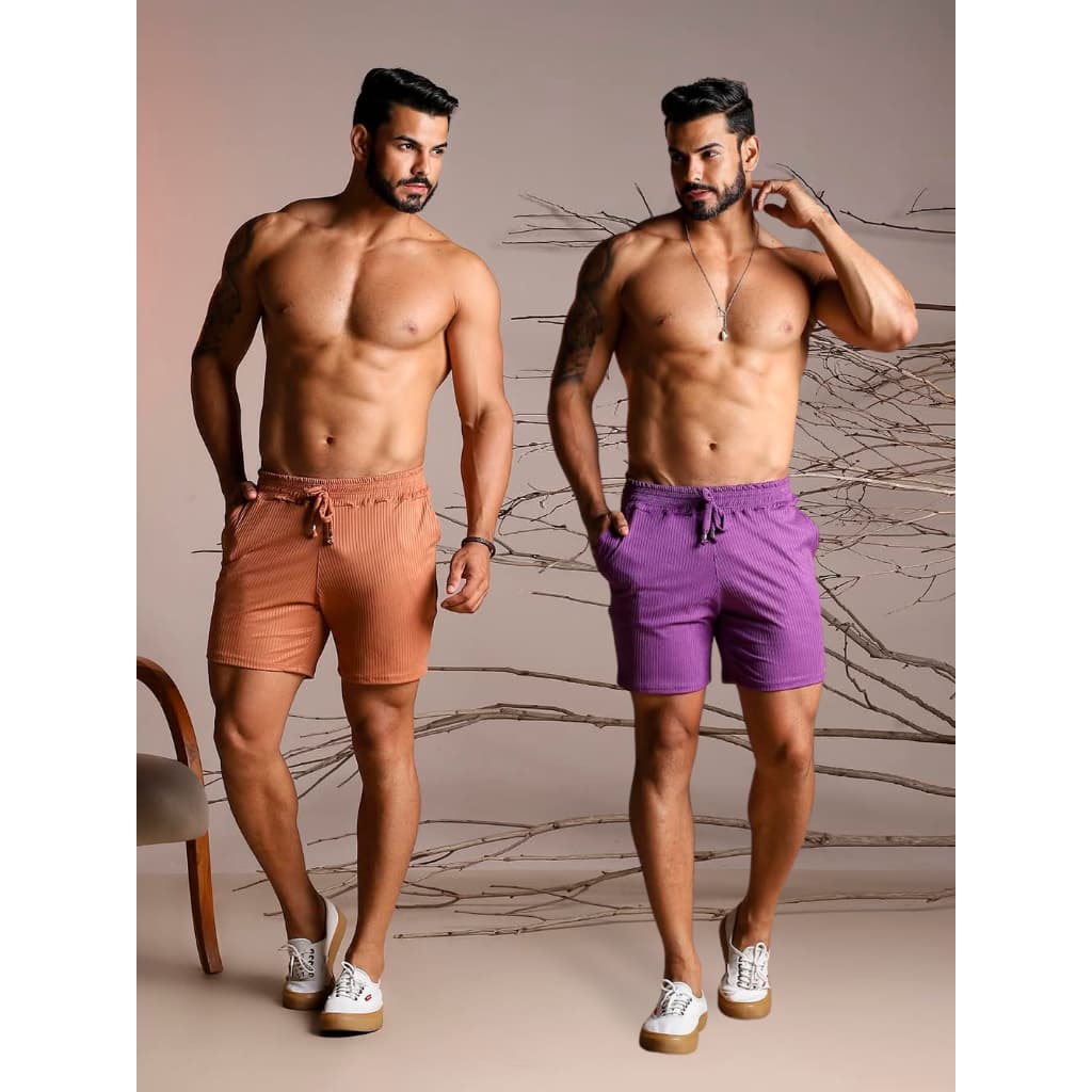 Kit 2 Bermudas Masculina 2 Bermudas Mauricinho Ribana Canelada Verão Moda Homem