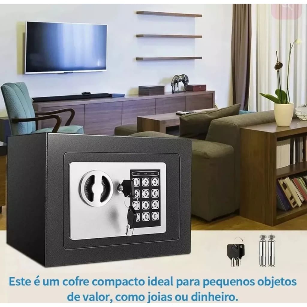 Cofre Eletrônico Digital Em Aço Teclado Senha + 2 Chaves Resistente Anti-Furto 23 x 17 x 17 cm - STARTOOLS
