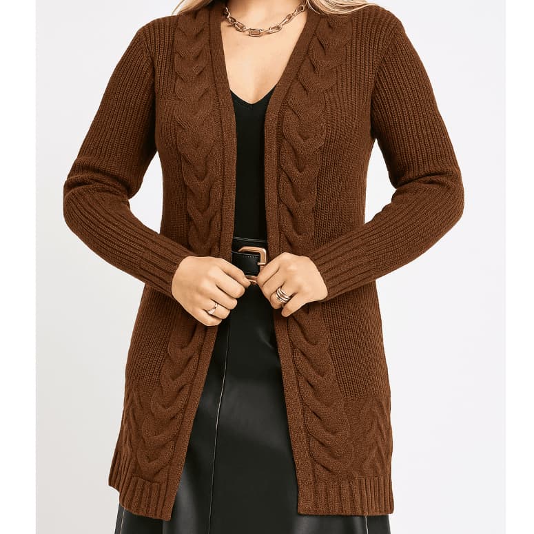 Casaco Cardigan Feminino Inverno Em Tricot Lã Manga Longa Aberto Alongado Estiloso Blusa De Frio