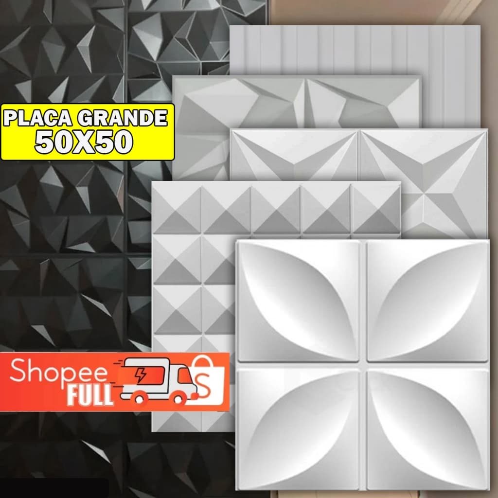 Placa 3D Grande PVC 50X50 Revestimento de Parede Decorativa
