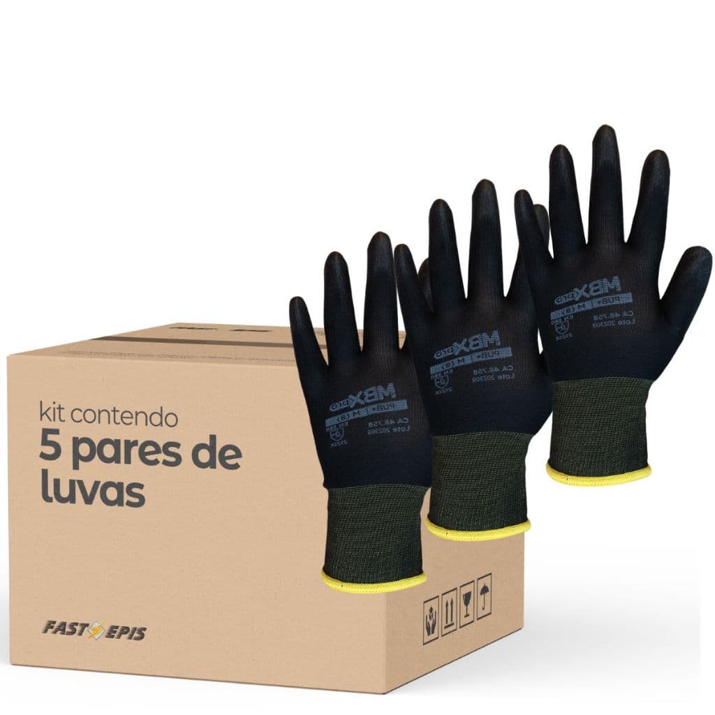 Kit 5 Pares - Luva de Segurança PUB+ Medix Tato Flexibilidade e Proteção Profissional CA 48758
