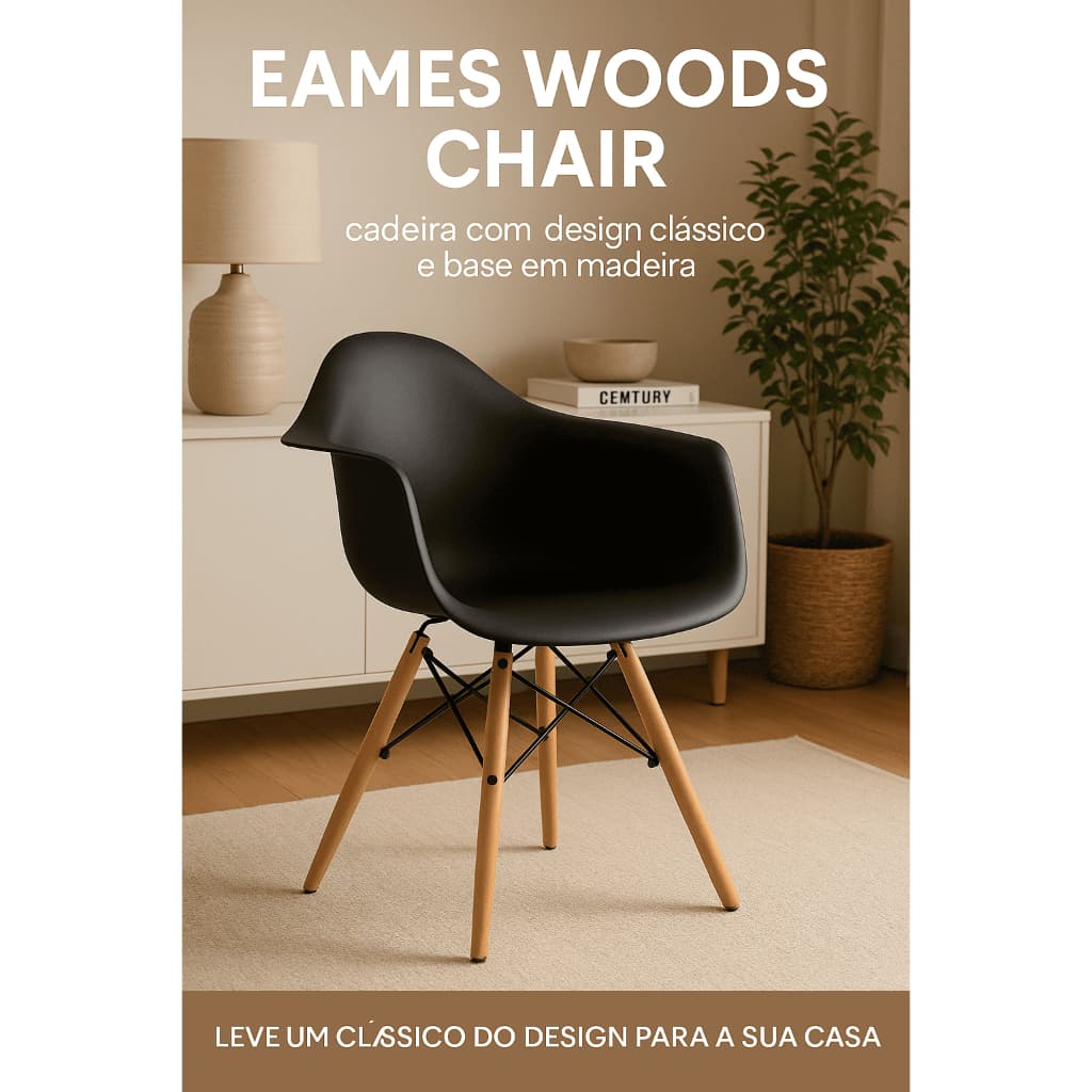 Cadeira Eames Bitlar Design Icônico com Braços | Madeira Faia & Polipropileno Retrô Chic