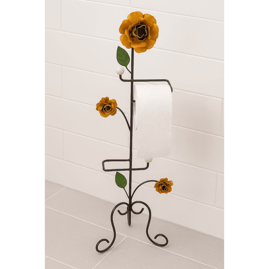 Suporte De Papel Higiênico Em Ferro Com Rosas E Com 2 Bases Para Papel