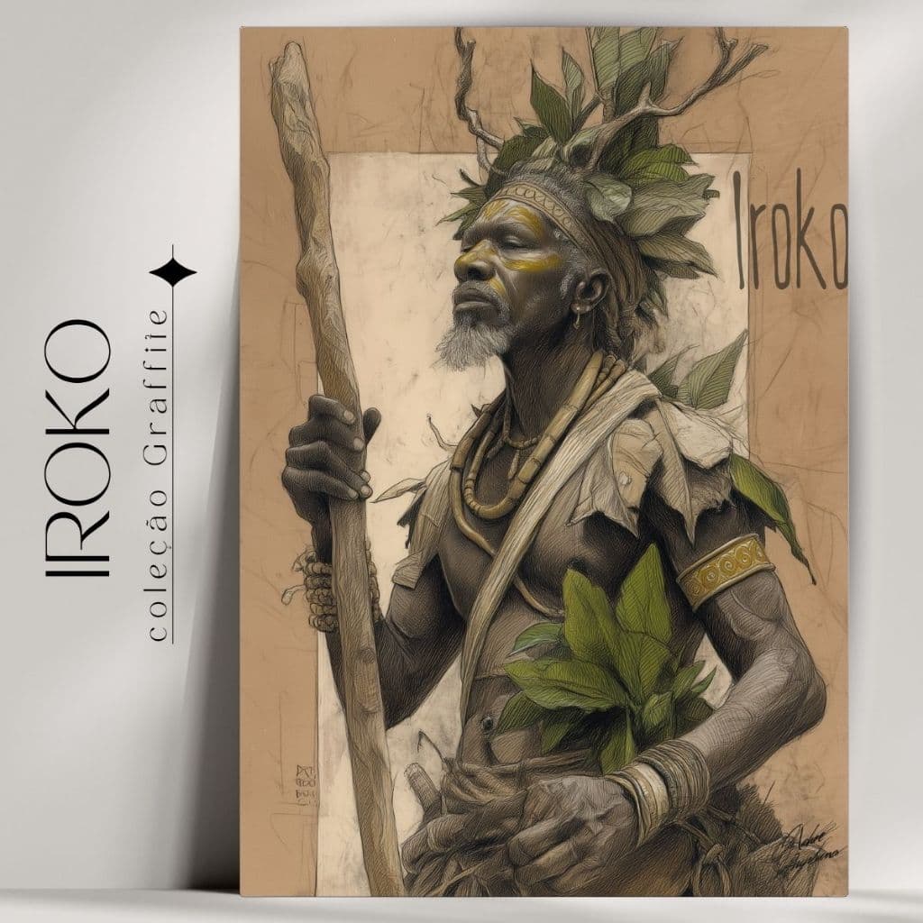 Quadro Decorativo Orixá Iroko  -  Umbanda e Candomblé - Coleção Orixá Graffite- Já com fita Adesiva