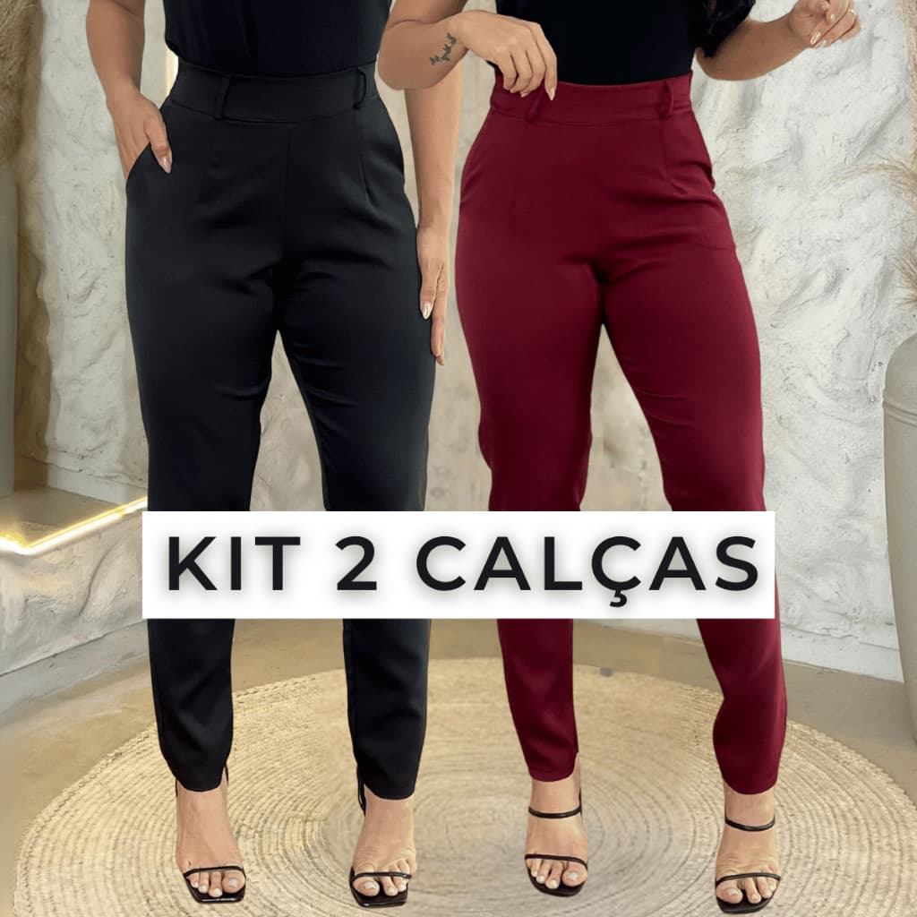 Kit 2 Calça Social Alfaiataria Feminina Estilosa Cintura Alta Com Bolsos e Passante Moda Luxo