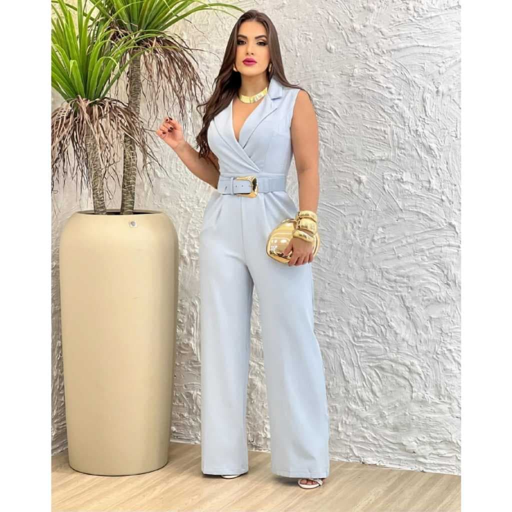 Macacão Longo Feminino Alfaiataria Pantalona Bojo Macacão Social