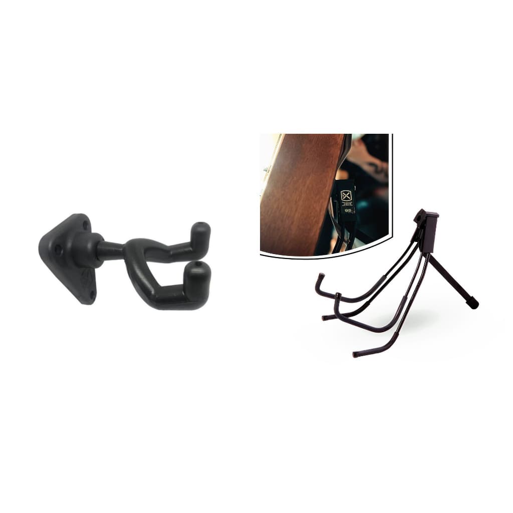 Kit Suporte de Violão, Viola, Guitarra, Baixo de Chão Portátil  + Suporte de Parede Articulado Promoção Ibox