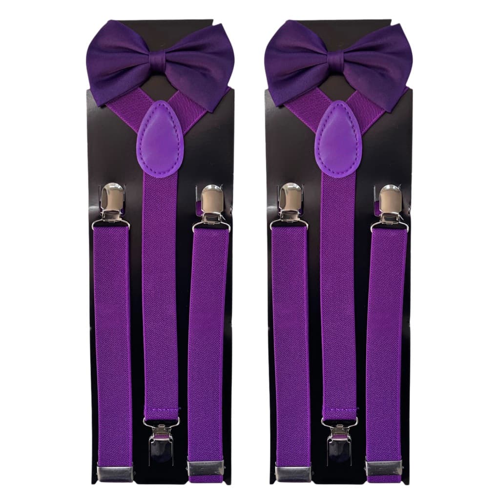 Kit 2 Suspensório + 2 Gravata Borboleta Roxo Violeta Tamanho Adulto Atacado