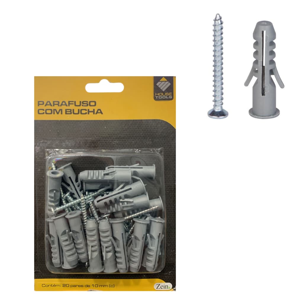 Kit 10 Buchas 10MM com anel Parede + 10 parafusos Philips Cabeça chata