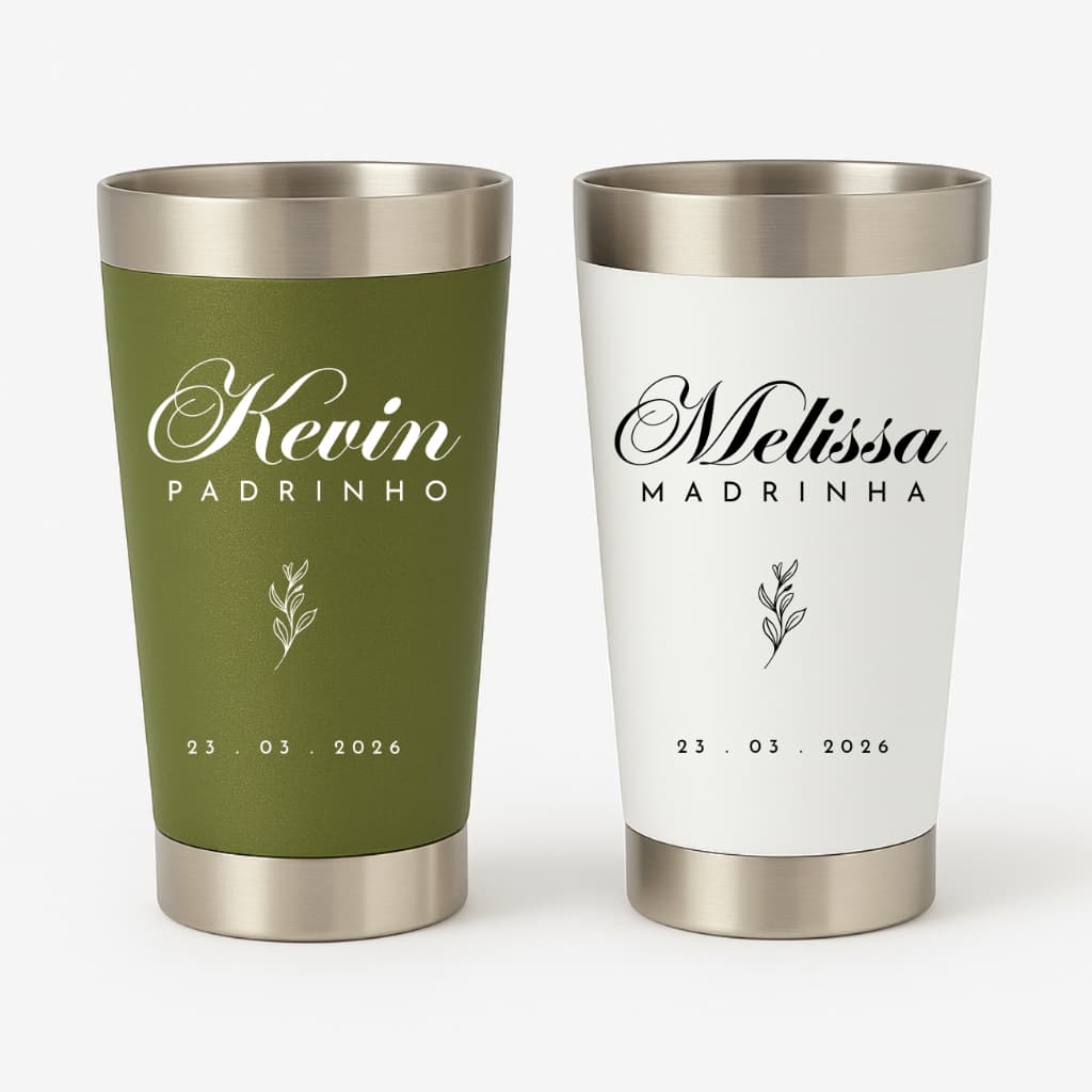 Kit 2 Copos Térmicos Casamento Padrinhos e Madrinhas Nome personalizado