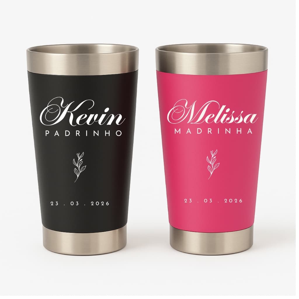 Kit 2 Copos Térmicos Casamento Padrinhos e Madrinhas Nome personalizado
